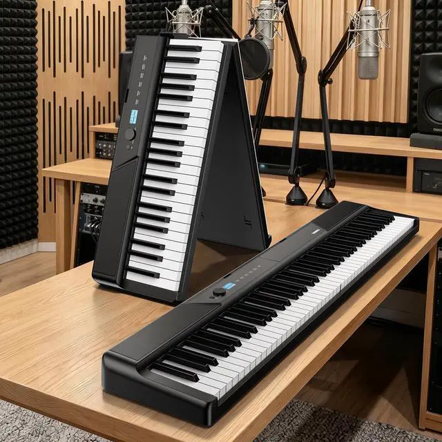 Main image of V50 Portable 88 Key Weighted Keyboard,Upgraded Folding Piano Keyboard 88 Keys with 2 * 15W Speakers,Touch-Sensitive Panel,Video&Audio Recording,MIDI,Pedal for Beginners&Advancer(Dark-Black)