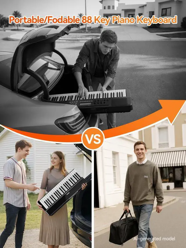 Alt view image 3 of 7 - V50 Portable 88 Key Weighted Keyboard,Upgraded Folding Piano Keyboard 88 Keys with 2 * 15W Speakers,Touch-Sensitive Panel,Video&Audio Recording,MIDI,Pedal for Beginners&Advancer(Dark-Black)