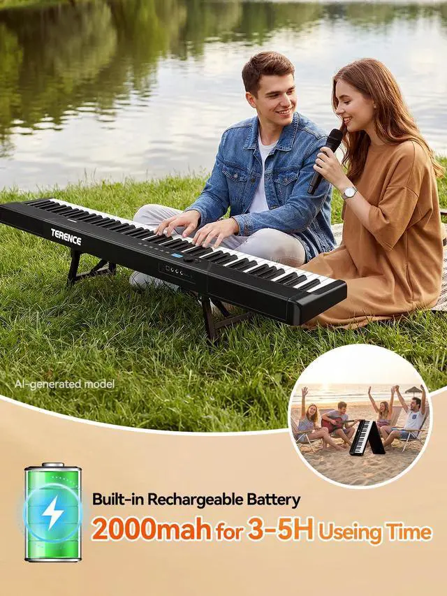 Alt view image 5 of 7 - V50 Portable 88 Key Weighted Keyboard,Upgraded Folding Piano Keyboard 88 Keys with 2 * 15W Speakers,Touch-Sensitive Panel,Video&Audio Recording,MIDI,Pedal for Beginners&Advancer(Dark-Black)