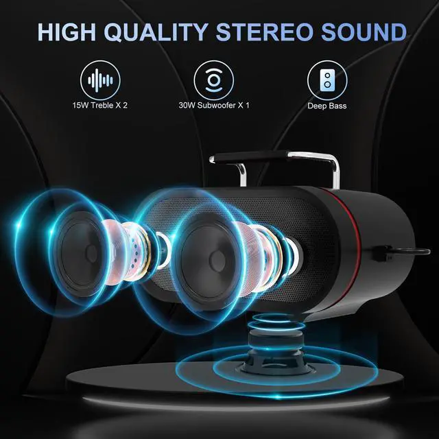 Alt view image 3 of 6 - K666 Karaoke Machine with 2 UHF Wireless Mics & Echo Adjustment | Voice Enhancement, 60W, 8H Playtime, Built-in Handle, Bluetooth/AUX/USB/PC Connection,for Backyard BBQ/Camping/Outdoor Events