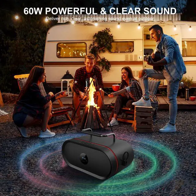 Alt view image 4 of 6 - K666 Karaoke Machine with 2 UHF Wireless Mics & Echo Adjustment | Voice Enhancement, 60W, 8H Playtime, Built-in Handle, Bluetooth/AUX/USB/PC Connection,for Backyard BBQ/Camping/Outdoor Events