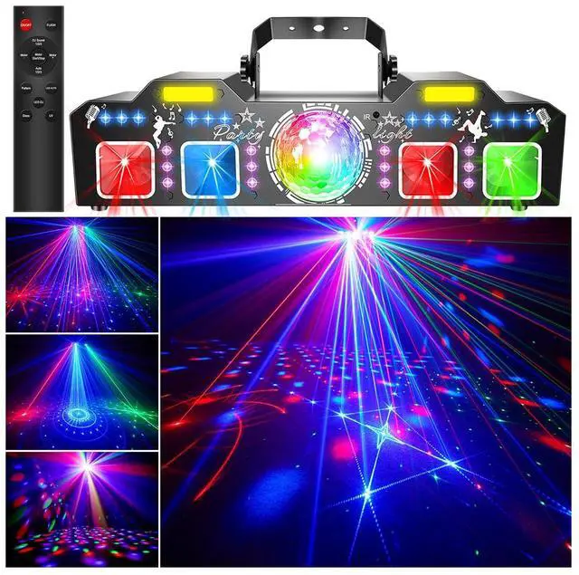 Main image of 7 in 1 Dj Disco Ball Party Lights with DMX512 and Sound Activated LED Strobe Stage Lighting Show for Parties Indoor Dance Dj Party Karaoke Bars Clubs Christmas Halloween Decorations
