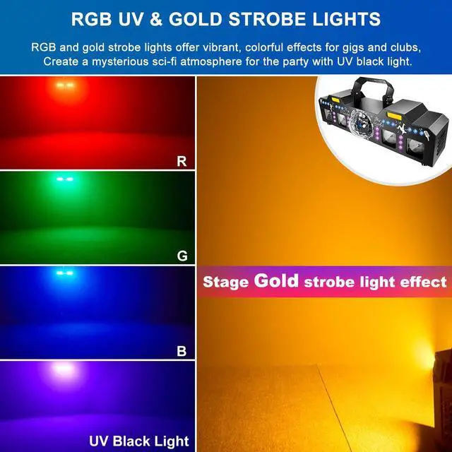Alt view image 3 of 7 - 7 in 1 Dj Disco Ball Party Lights with DMX512 and Sound Activated LED Strobe Stage Lighting Show for Parties Indoor Dance Dj Party Karaoke Bars Clubs Christmas Halloween Decorations