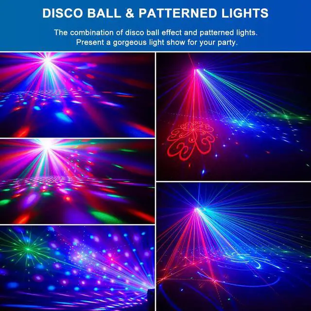 Alt view image 2 of 7 - 7 in 1 Dj Disco Ball Party Lights with DMX512 and Sound Activated LED Strobe Stage Lighting Show for Parties Indoor Dance Dj Party Karaoke Bars Clubs Christmas Halloween Decorations