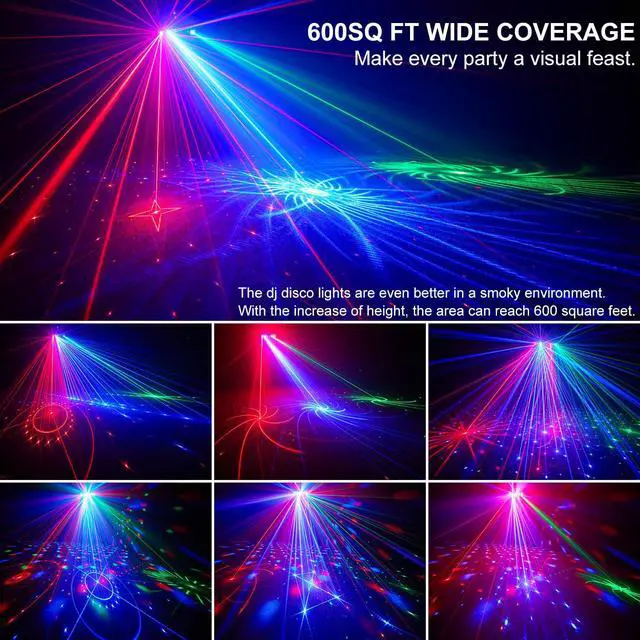 Alt view image 6 of 7 - 7 in 1 Dj Disco Ball Party Lights with DMX512 and Sound Activated LED Strobe Stage Lighting Show for Parties Indoor Dance Dj Party Karaoke Bars Clubs Christmas Halloween Decorations