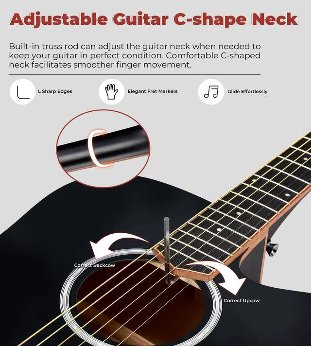 Alt view image 3 of 7 - 3/4 Acoustic Electric Guitar Kit for Beginners, 36 Inch Acoustic Cutaway Guitar Junior Size Travel Acustica Guitarra Bundle for Adults, Teens, Upgraded Starter Kit, Black Matte