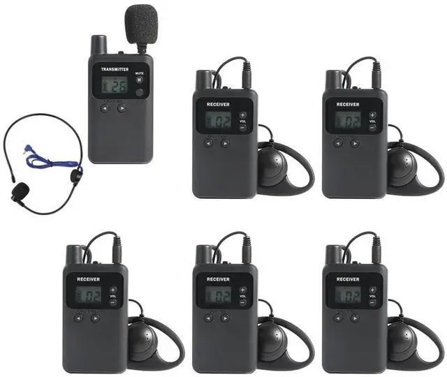 Main image of Wireless Tour Guide System, Tour Guide Microphone, Tour Guide Headsets 1 Transmitter 5 Receivers Assisted Listening Simultaneous Interpretation Translation System for Church Factory School Court