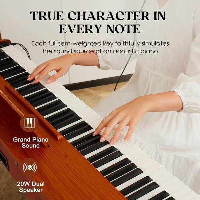 Alt view image 4 of 7 - digital Piano 88 Key Semi Weighted Keyboard,Full-size Electric Piano for Beginners,with Sheet Music Stand,Pedal,Power Adapter,Headphone Mode,USB-MIDI (KU-3506 Digital Piano with Stand)