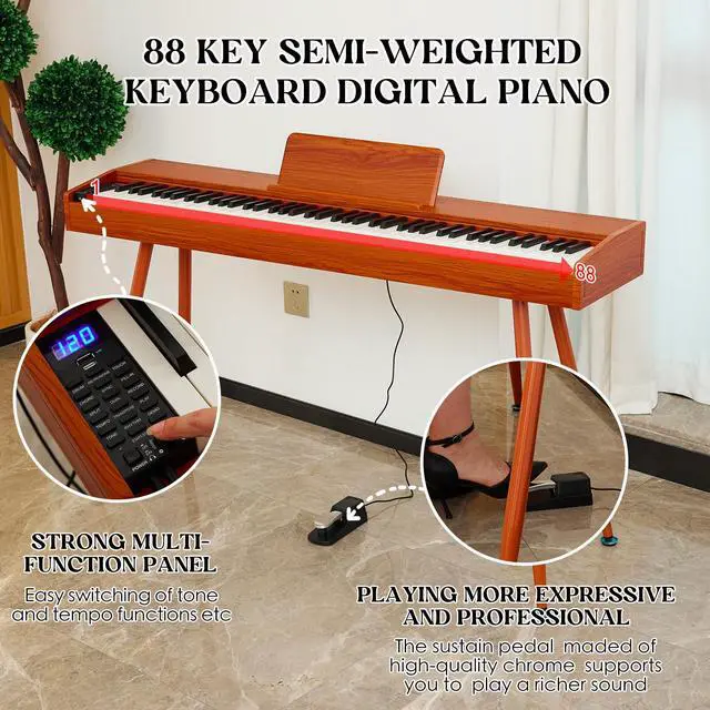 Alt view image 5 of 7 - digital Piano 88 Key Semi Weighted Keyboard,Full-size Electric Piano for Beginners,with Sheet Music Stand,Pedal,Power Adapter,Headphone Mode,USB-MIDI (KU-3506 Digital Piano with Stand)