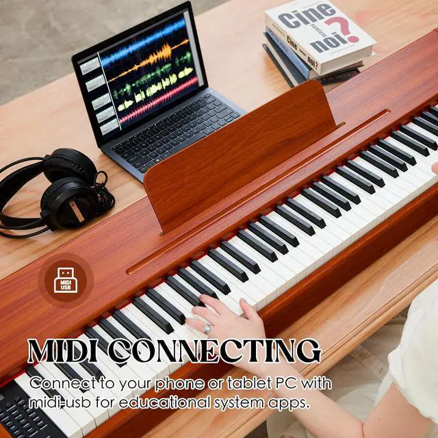 Alt view image 6 of 7 - digital Piano 88 Key Semi Weighted Keyboard,Full-size Electric Piano for Beginners,with Sheet Music Stand,Pedal,Power Adapter,Headphone Mode,USB-MIDI (KU-3506 Digital Piano with Stand)