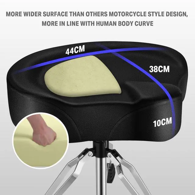 Alt view image 3 of 7 - Heavy Duty Drum Throne, Motorcycle Style Drum Stool, Widened Drum Seat with Upgraded Materials, Height Adjustable Padded Drum Chair, Double Braced