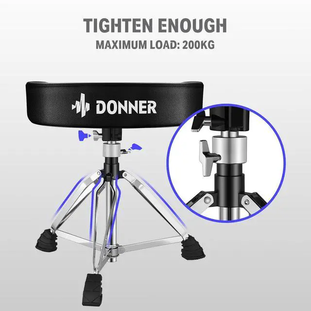 Alt view image 4 of 7 - Heavy Duty Drum Throne, Motorcycle Style Drum Stool, Widened Drum Seat with Upgraded Materials, Height Adjustable Padded Drum Chair, Double Braced