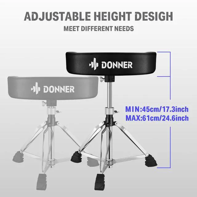 Alt view image 5 of 7 - Heavy Duty Drum Throne, Motorcycle Style Drum Stool, Widened Drum Seat with Upgraded Materials, Height Adjustable Padded Drum Chair, Double Braced