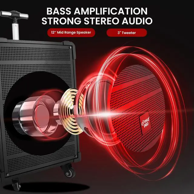 Alt view image 2 of 7 - 12'' Portable Wireless Bluetooth Speaker System - Built-in Rechargeable Battery, Wireless Microphone, USB/Micro SD/FM - 80 Watt - FM Radio with Digital LED Display, PWMA1299A