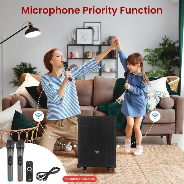 Alt view image 4 of 7 - 12'' Portable Wireless Bluetooth Speaker System - Built-in Rechargeable Battery, Wireless Microphone, USB/Micro SD/FM - 80 Watt - FM Radio with Digital LED Display, PWMA1299A