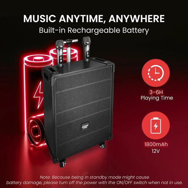 Alt view image 5 of 7 - 12'' Portable Wireless Bluetooth Speaker System - Built-in Rechargeable Battery, Wireless Microphone, USB/Micro SD/FM - 80 Watt - FM Radio with Digital LED Display, PWMA1299A