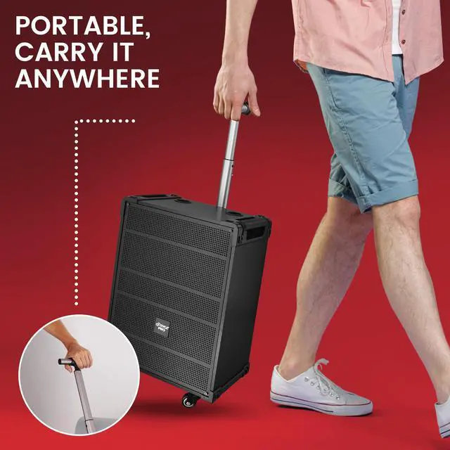 Alt view image 6 of 7 - 12'' Portable Wireless Bluetooth Speaker System - Built-in Rechargeable Battery, Wireless Microphone, USB/Micro SD/FM - 80 Watt - FM Radio with Digital LED Display, PWMA1299A