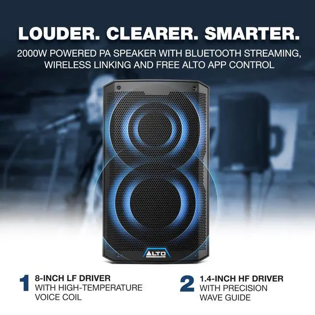 Alt view image 2 of 7 - A TS408 2000W 8" Powered PA Speaker with 3 Channel Mixer, Bluetooth Streaming, Wireless Loudspeaker Linking, DSP App