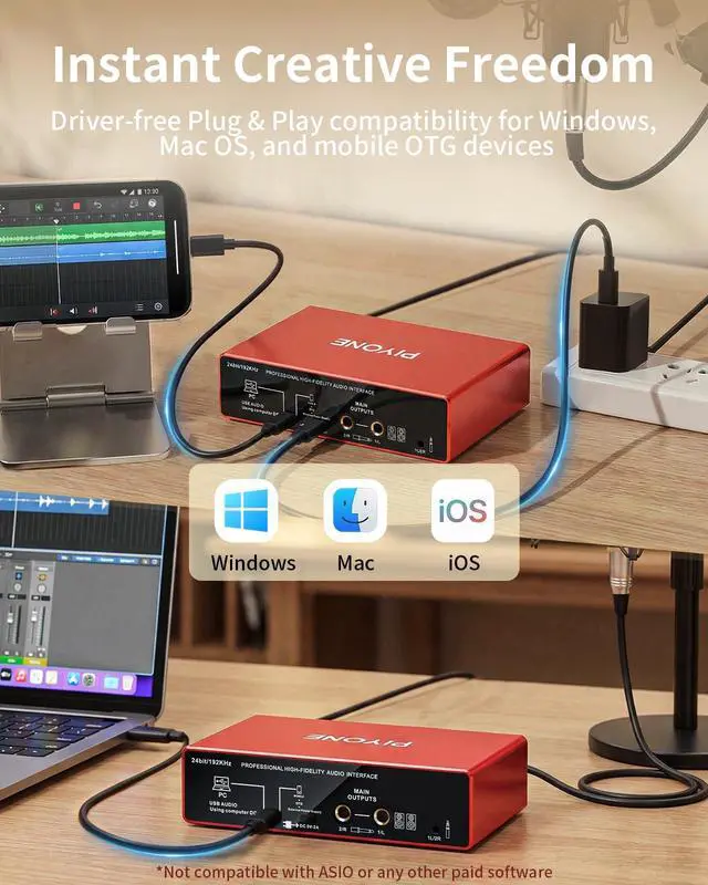 Alt view image 5 of 7 - Audio Interface, 2X2 24-bit/192kHz Interface for High-Fidelity, Studio Quality PC/Mac/iOS Recording, XLR/TRS Combo Input, Monitor Mix/Loopback Function, One-Cable Setup(Alloy Red)