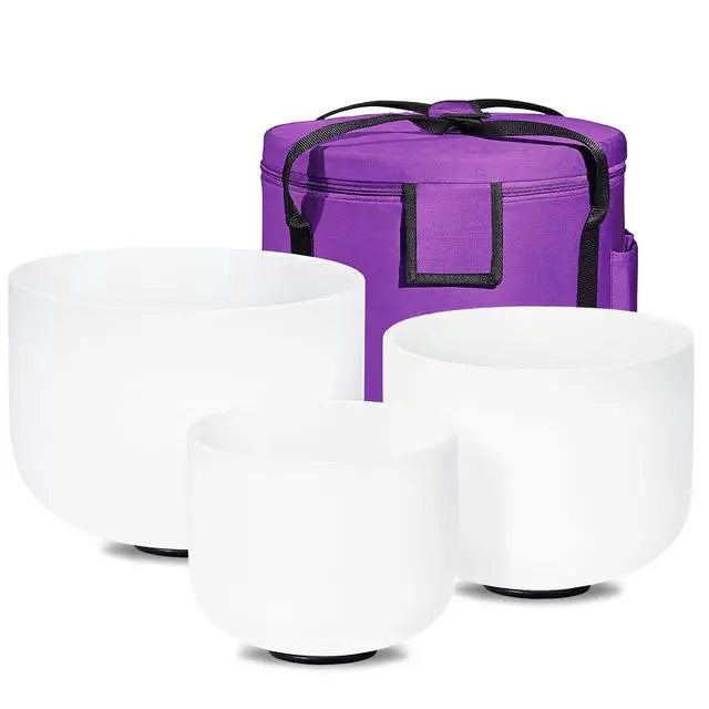 Main image of 432HZ Crystal Singing Bowls Set of 3, 8''-12'' Crystal Sound Healing Bowl | 8'' B Crown Chakra, 10'' E Solar Plexus Chakra, 12'' C Root Chakra, Meditation,Relaxation,Included Carry Bags and Mallets