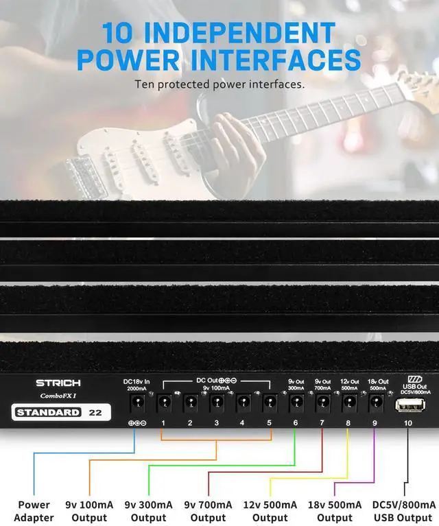 Alt view image 3 of 7 - Pedal Board with Built-in Power Supply, Guitar Pedalboard 22" x 11" Lightweight 3.31lb Aluminum Alloy with Pedal Cables, Bag, Hook Loop Strips STANDARD 22