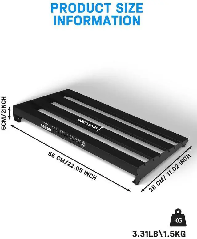Alt view image 5 of 7 - Pedal Board with Built-in Power Supply, Guitar Pedalboard 22" x 11" Lightweight 3.31lb Aluminum Alloy with Pedal Cables, Bag, Hook Loop Strips STANDARD 22
