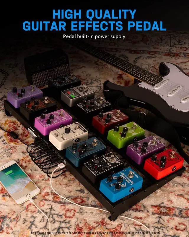Alt view image 7 of 7 - Pedal Board with Built-in Power Supply, Guitar Pedalboard 22" x 11" Lightweight 3.31lb Aluminum Alloy with Pedal Cables, Bag, Hook Loop Strips STANDARD 22
