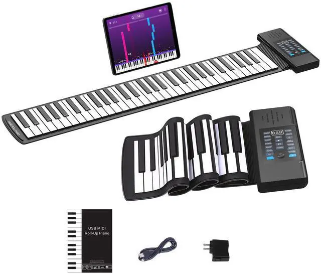 Main image of 61 Key Roll Up Piano,Upgraded Portable Rechargeable Hand Roll Piano with Silicon Flexible Keyboard, MIDI Output, Headphone Connection, 128 Rhythms,Best Gift for Beginners