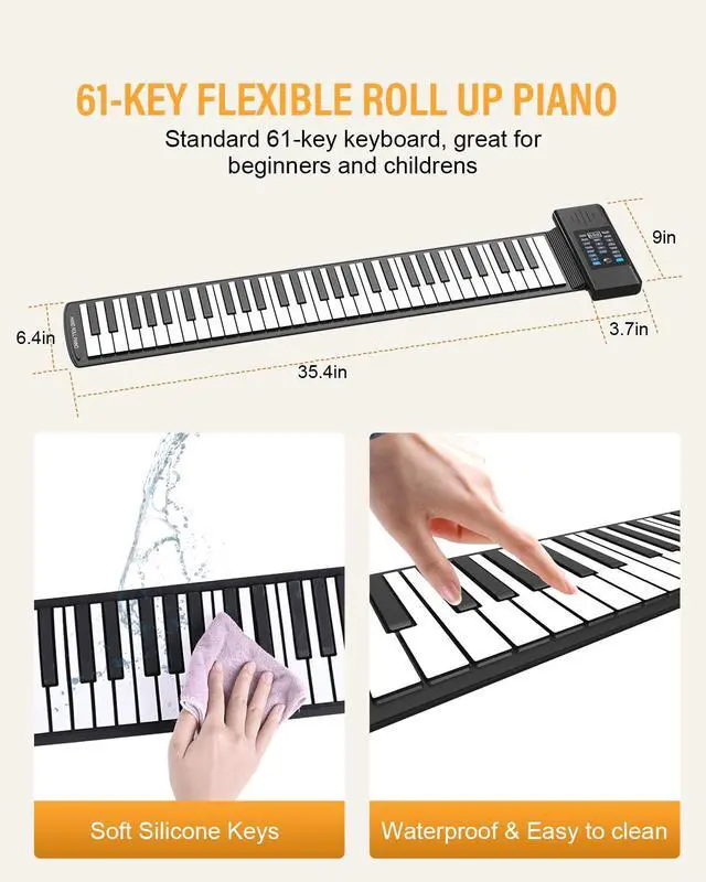 Alt view image 2 of 7 - 61 Key Roll Up Piano,Upgraded Portable Rechargeable Hand Roll Piano with Silicon Flexible Keyboard, MIDI Output, Headphone Connection, 128 Rhythms,Best Gift for Beginners