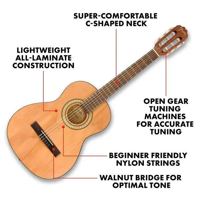 Alt view image 4 of 6 - FA-25N 3/4 Size Nylon String Acoustic Guitar, Beginner Guitar, with, Perfect Beginner Guitar for Kids that is Easy on Fingers, Includes 3 Months of Free Lessons, Natural