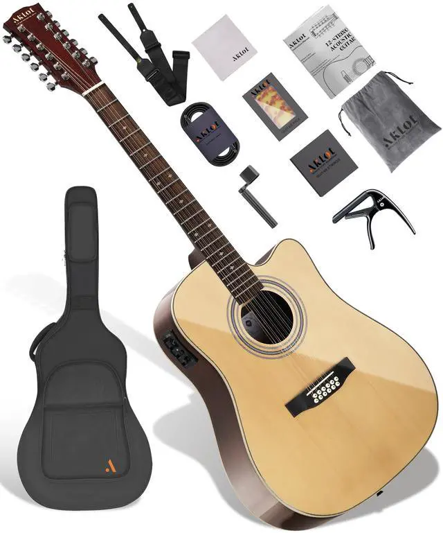 Main image of 12-String Acoustic Electric Guitar: Rosewood Back and Sides with Spruce Top, 41-inch Cutaway Body, Built-in Pickup; Deluxe Set Includes Guitar Bag, Tuner, Cable, Capo, Strings & Picks (SN-NA)