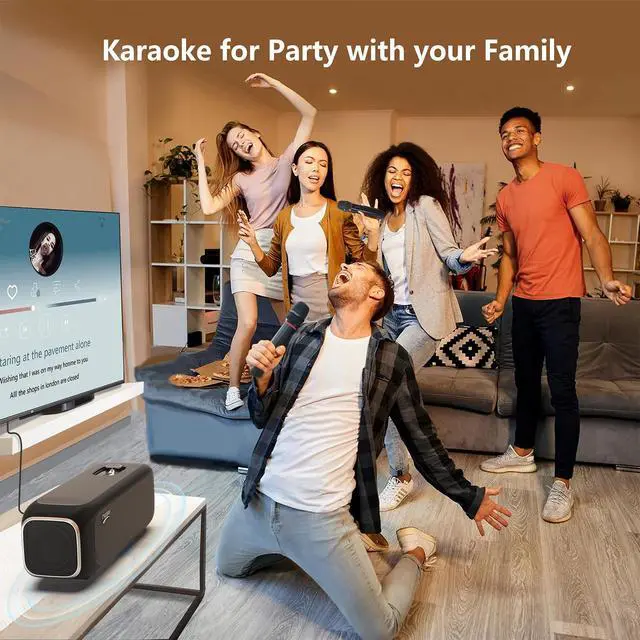 Alt view image 4 of 7 - Karaoke Machine for TV with Dual Wireless Microphones, 6-Speaker Home Karaoke System, Screen Casting & HDMI 1080P Output,3D Surround Sound with DSP Audio, AI Hearing Protection for Kids & Family Party