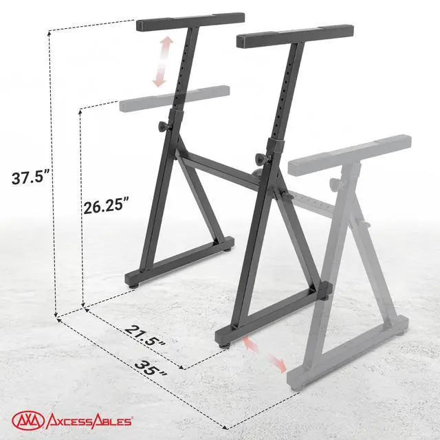 Alt view image 3 of 7 - AxcessAbles Adjustable Piano Keyboard Stand and DJ Controller Desk Removable 36"x19.4" Steel Tabletop, Height Adjustable Music Workstation for Mixers, Synths, Recording, and Live Performance