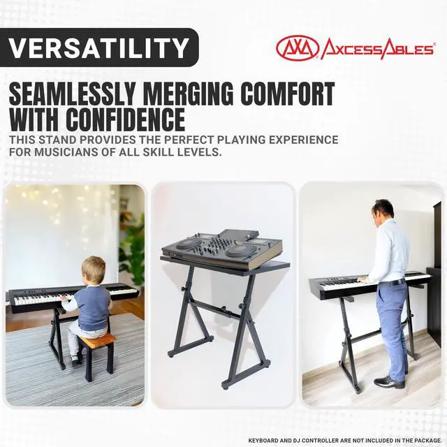 Alt view image 2 of 7 - AxcessAbles Adjustable Piano Keyboard Stand and DJ Controller Desk Removable 36"x19.4" Steel Tabletop, Height Adjustable Music Workstation for Mixers, Synths, Recording, and Live Performance