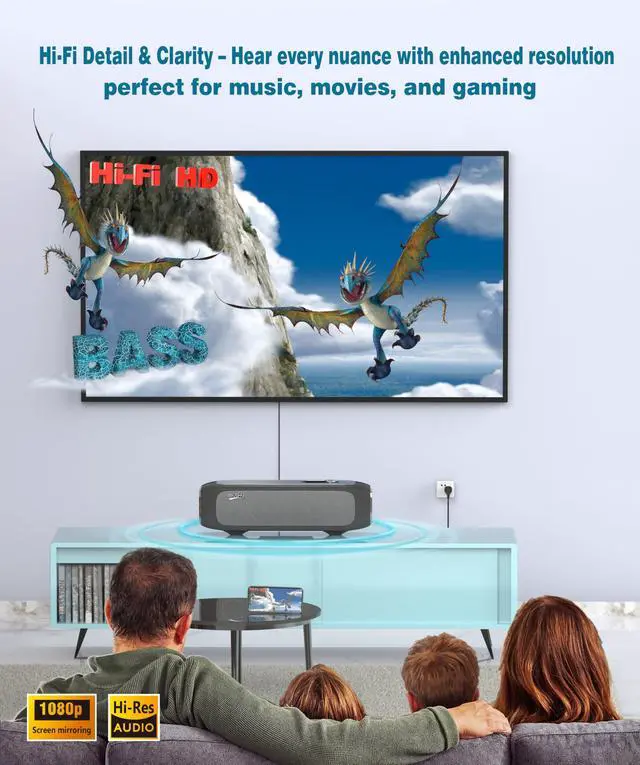 Alt view image 5 of 7 - Karaoke Machine for TV with Dual Wireless Microphones, 6-Speaker Home Karaoke System, Screen Casting & HDMI 1080P Output,3D Surround Sound with DSP Audio, AI Hearing Protection for Kids & Family Party