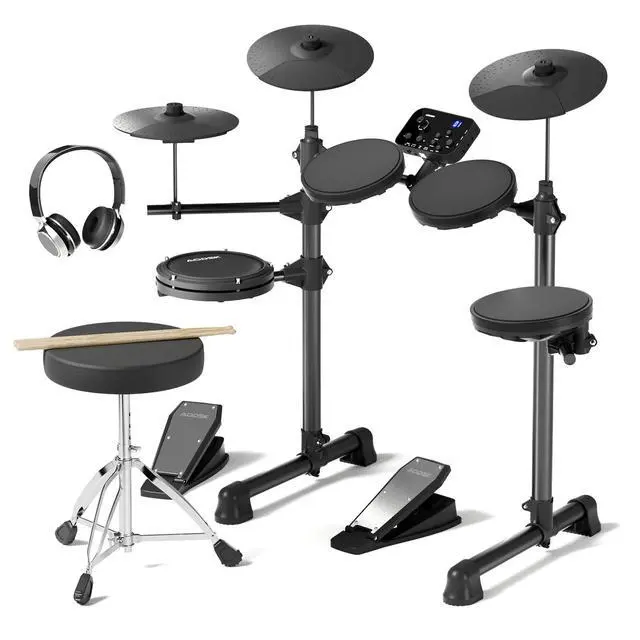 Main image of Electric Drum Set for Beginner with 150 Sounds,4 Quiet Drum Pads,2 Pedal,Throne,Sticks,Electronic Drum with Headphone,AED-400