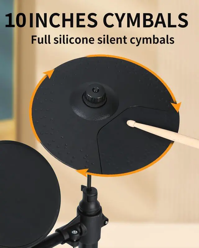 Alt view image 5 of 7 - Electric Drum Set for Beginner with 150 Sounds,4 Quiet Drum Pads,2 Pedal,Throne,Sticks,Electronic Drum with Headphone,AED-400