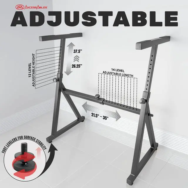 Alt view image 4 of 7 - AxcessAbles Adjustable Piano Keyboard Stand and DJ Controller Desk Removable 36"x19.4" Steel Tabletop, Height Adjustable Music Workstation for Mixers, Synths, Recording, and Live Performance