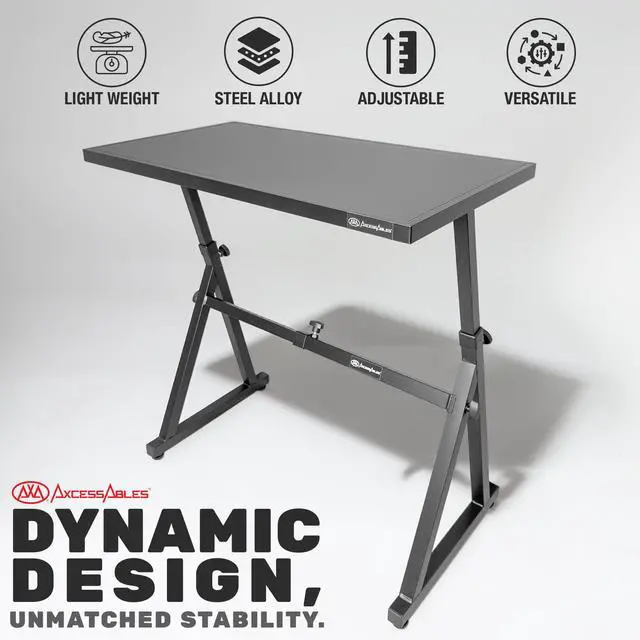 Alt view image 6 of 7 - AxcessAbles Adjustable Piano Keyboard Stand and DJ Controller Desk Removable 36"x19.4" Steel Tabletop, Height Adjustable Music Workstation for Mixers, Synths, Recording, and Live Performance