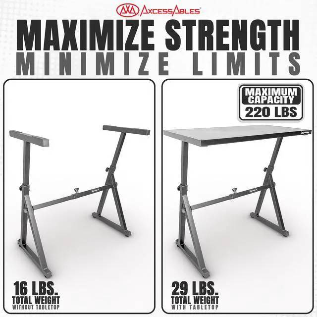 Alt view image 7 of 7 - AxcessAbles Adjustable Piano Keyboard Stand and DJ Controller Desk Removable 36"x19.4" Steel Tabletop, Height Adjustable Music Workstation for Mixers, Synths, Recording, and Live Performance