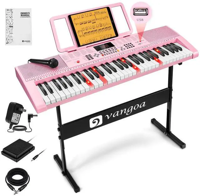 Main image of Pink Piano Keyboard 61 Key, Electric Keyboard Kit Portable Music Keyboard for Kids Students with Microphone, 600 Tones, 400 Rhythms, 50 Demos, Gift for Beginners