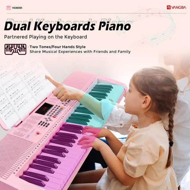 Alt view image 2 of 7 - Pink Piano Keyboard 61 Key, Electric Keyboard Kit Portable Music Keyboard for Kids Students with Microphone, 600 Tones, 400 Rhythms, 50 Demos, Gift for Beginners