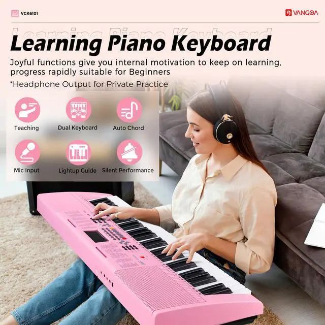Alt view image 6 of 7 - Pink Piano Keyboard 61 Key, Electric Keyboard Kit Portable Music Keyboard for Kids Students with Microphone, 600 Tones, 400 Rhythms, 50 Demos, Gift for Beginners