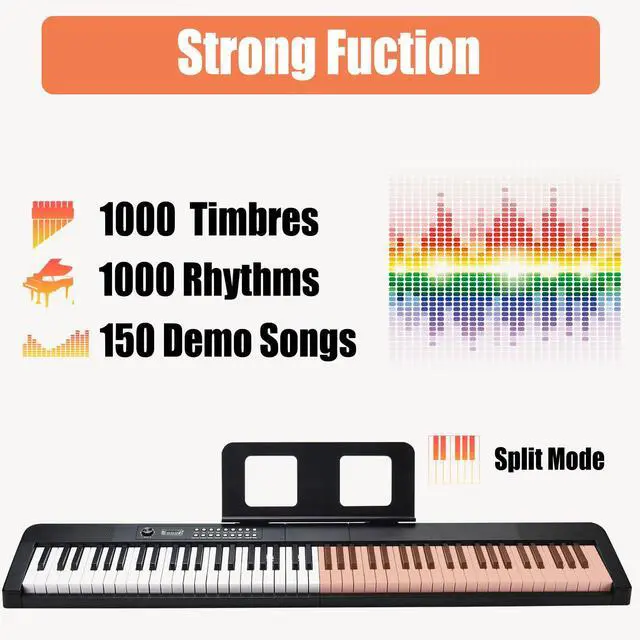 Alt view image 2 of 7 - 88 Key Keyboard Piano Electric Keyboard, 88 Key Digital Piano for for Beginner, with Power Adapter, Sustain Pedal, Stand, Bluetooth, Carrying Case, Headphones, USB-MIDI, for at Home/Stage
