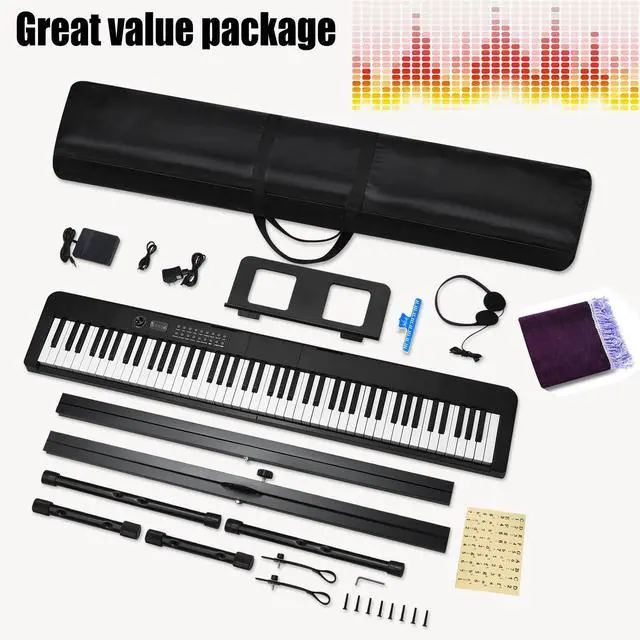 Alt view image 6 of 7 - 88 Key Keyboard Piano Electric Keyboard, 88 Key Digital Piano for for Beginner, with Power Adapter, Sustain Pedal, Stand, Bluetooth, Carrying Case, Headphones, USB-MIDI, for at Home/Stage