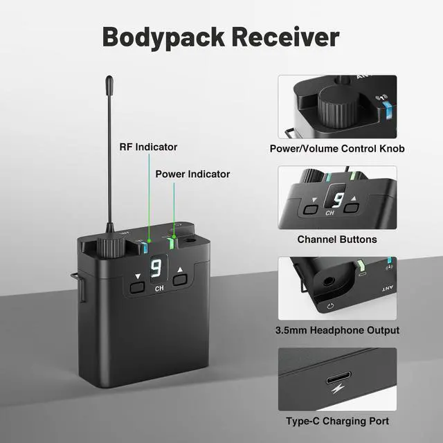 Alt view image 2 of 4 - Portable in-Ear Monitor Beltpack Receiver PMR-P-900 | 16 UHF Frequencies, Rechargeable Battery, PDP-M Wireless IEM Compatible