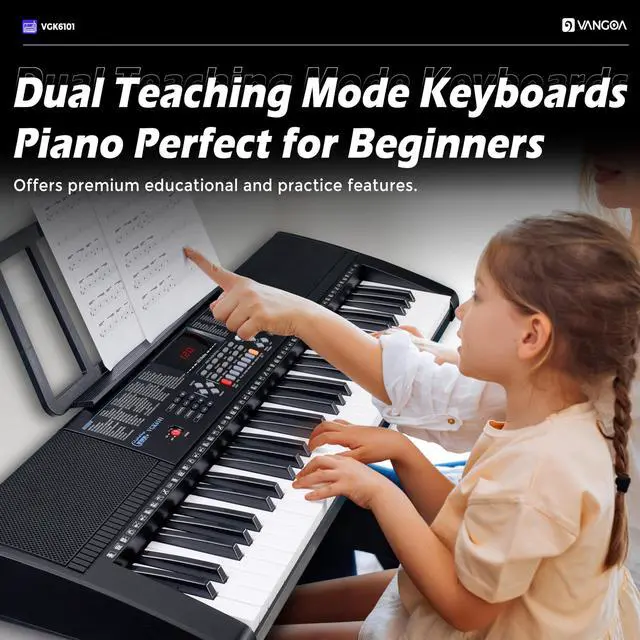 Alt view image 3 of 7 - 61 Key Keyboard Piano, Light-Up Electric Piano Keyboard Kit with 600 Voices, 400 Rhythms with Piano Stand, Microphone, Recording/USB, Gift for Beginners, Black (VGK6101)