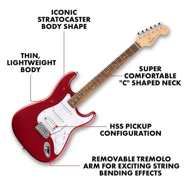 Alt view image 2 of 5 - Squier Debut Stratocaster HSS Beginner Electric Guitar, Dakota Red | Starter electric guitar for kids and adults, HSS pickups, free lessons included, satin finish