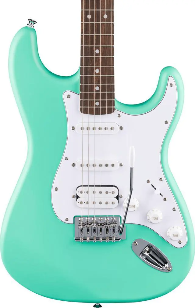Alt view image 3 of 6 - Squier Debut Stratocaster HSS Beginner Electric Guitar, Sea Foam | Starter electric guitar, HSS pickups, satin urethane finish, free lessons included, kids and adults