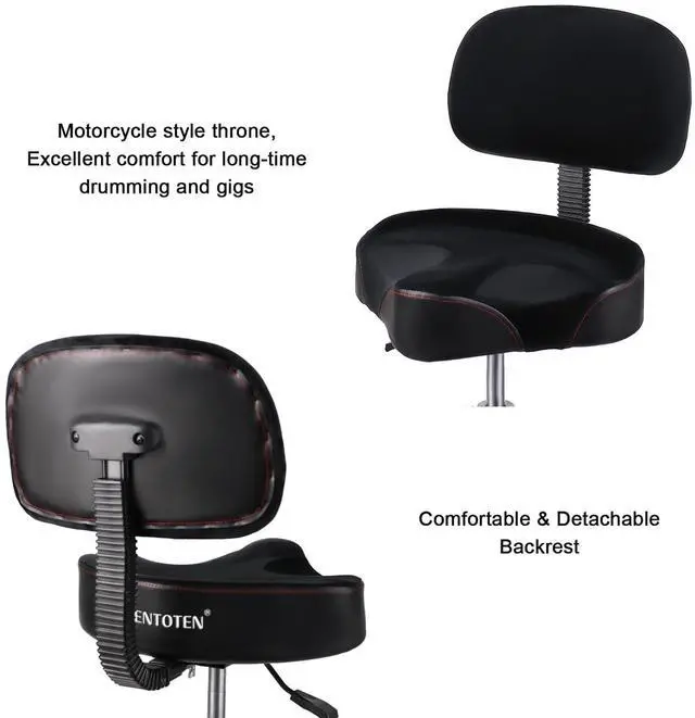 Alt view image 4 of 7 - Drum Throne with Backrest Drum Chair, Portable Removable Drum Throne Seat Motorcycle Style Hydraulic Drum Stool for Adults with Adjustable Backrest & Memory Foam (Black Velvet)